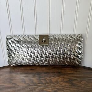 MONELLA Vintage Bag Made in Italy Silver Interwoven Baguette Shoulderbag Clutch